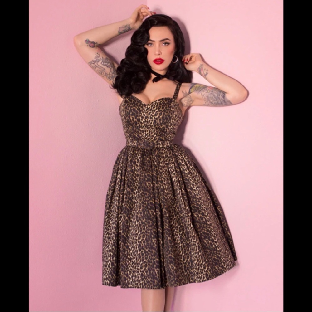 Vixen By Micheline Pitt Sweetheart Swing Dress in Leopard Print